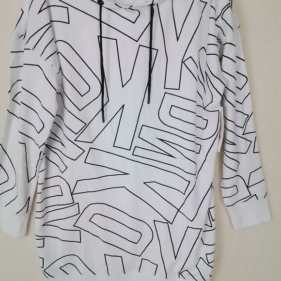 DKNY‎ Womens Hoodie Dress XL White Black Logo Sweatshirt Dress Cozy Soft - Picture 4 of 13